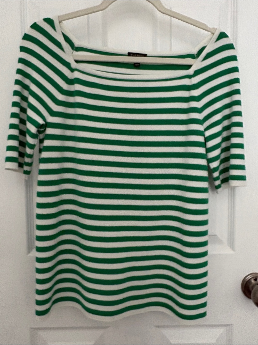Talbots Green and White Striped Short Sleeve Top#0335